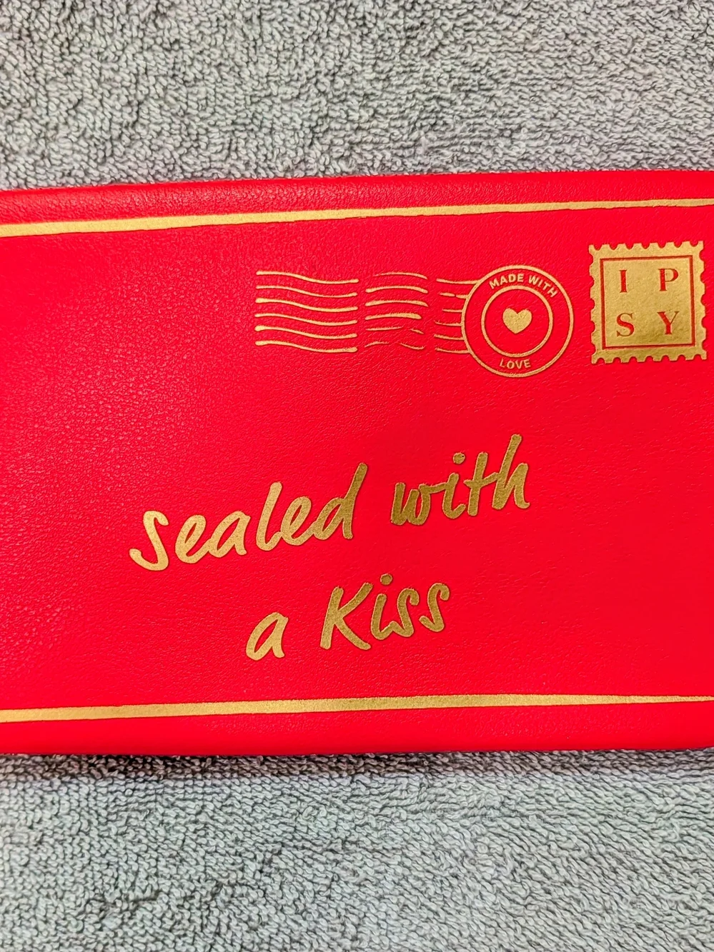 3/$15 ipsy Red Cosmetic Pouch with Gold Lettering - 